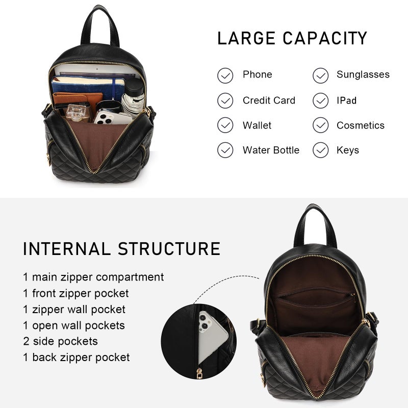KL928 Quilted Mini Backpack for Women, PU Leather Backpack Purse Designer Satchel Bag, Small Casual Daypack for Ladies - Image 4