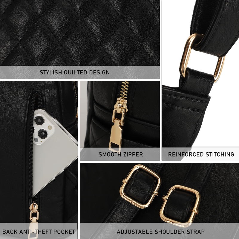 KL928 Quilted Mini Backpack for Women, PU Leather Backpack Purse Designer Satchel Bag, Small Casual Daypack for Ladies - Image 5