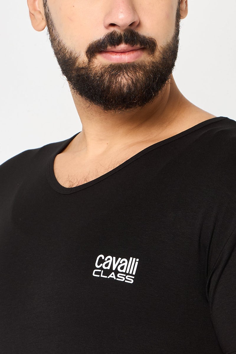 Cavalli Class Men V Neck Short Sleeve Brand Logo T-Shirt, Black - Image 3