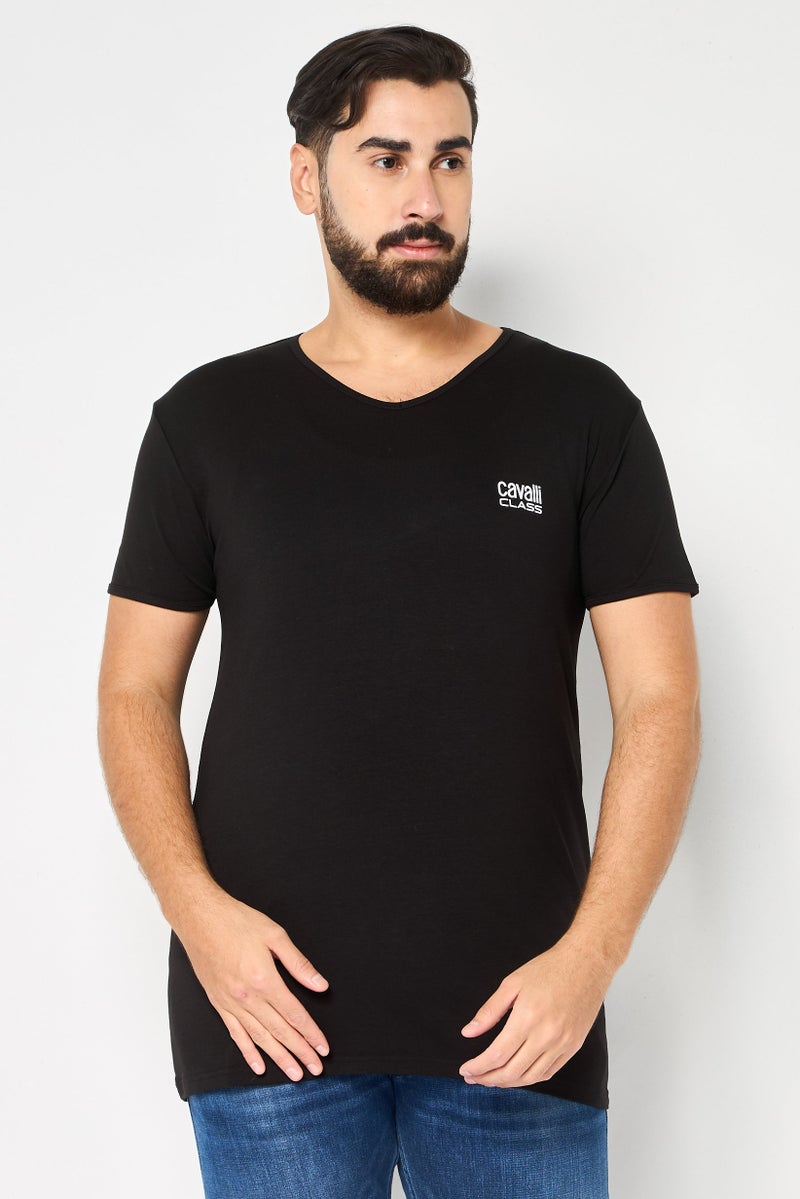 Cavalli Class Men V Neck Short Sleeve Brand Logo T-Shirt, Black - Image 1