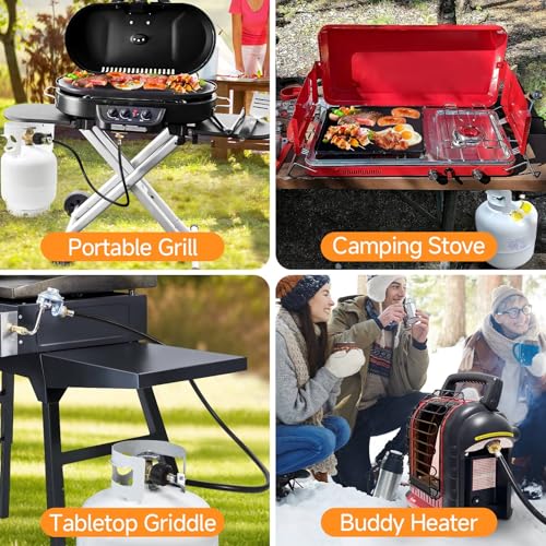 GasSaf 5FT Propane Hose, Propane Adapter 1lb to 20lb Converter, Propane Tank Gas Grill Hose Suitable for Weber Q Grill, Coleman Camping Stove, Buddy Heater and More Portable Grills - Image 5