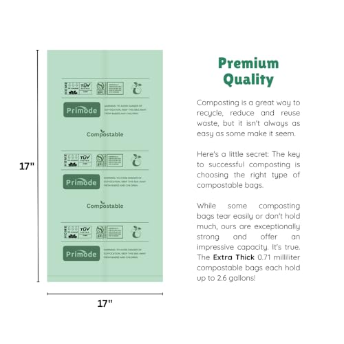 Primode Compost Bags, Compostable Trash Bags 2.6 Gallon Compostable Bags Small 300 Count Compost Bags for Countertop bin Extra Thick 0.71 Mil. ASTM D6400 Certified By BPI and TÜV AUSTRIA 2.6 Gallon, 300 Units - Image 2