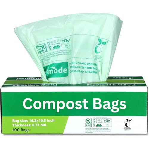 Primode Compost Bags, Compostable Trash Bags 2.6 Gallon Compostable Bags Small 300 Count Compost Bags for Countertop bin Extra Thick 0.71 Mil. ASTM D6400 Certified By BPI and TÜV AUSTRIA 2.6 Gallon, 300 Units - Image 1