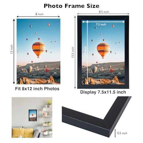 JCJMY 8x12 Picture Frame Black for Wall Hanging or Tabletop, Wall Mounting Horizontally or Vertically, 8 x 12 Wall Gallery Poster Photo Frame with Shatter Resistant Plexiglass, Black - Image 3