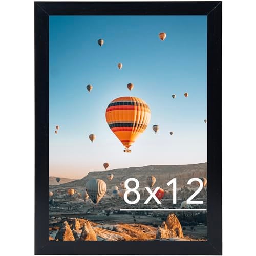 JCJMY 8x12 Picture Frame Black for Wall Hanging or Tabletop, Wall Mounting Horizontally or Vertically, 8 x 12 Wall Gallery Poster Photo Frame with Shatter Resistant Plexiglass, Black - Image 1