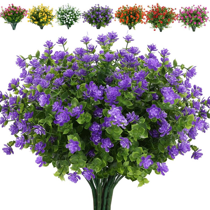 JOYGAR 12 Bundles Artificial Flowers Fake Boxwood Shrubs UV Resistant No Fade Faux Greenery Faux Plastic Lotus for Home Garden Hanging Planter Indoor Porch Patio Office Wedding DecorationPurple