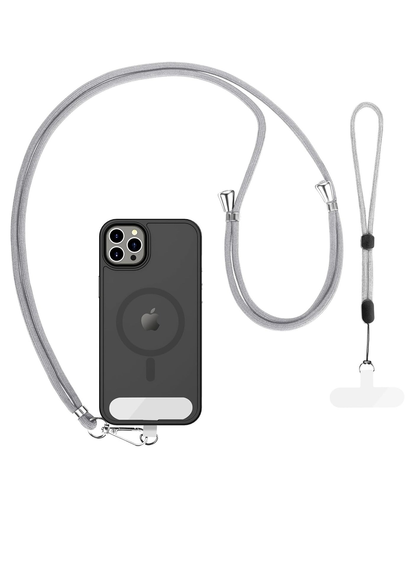 T NEWFUN Phone Lanyard Set – Adjustable Neck Strap (66cm) + Wrist Strap (20cm) + 2 Non-Adhesive Tether Tabs – Universal Hands-Free Holder for iPhone, Android & More(Light gray)