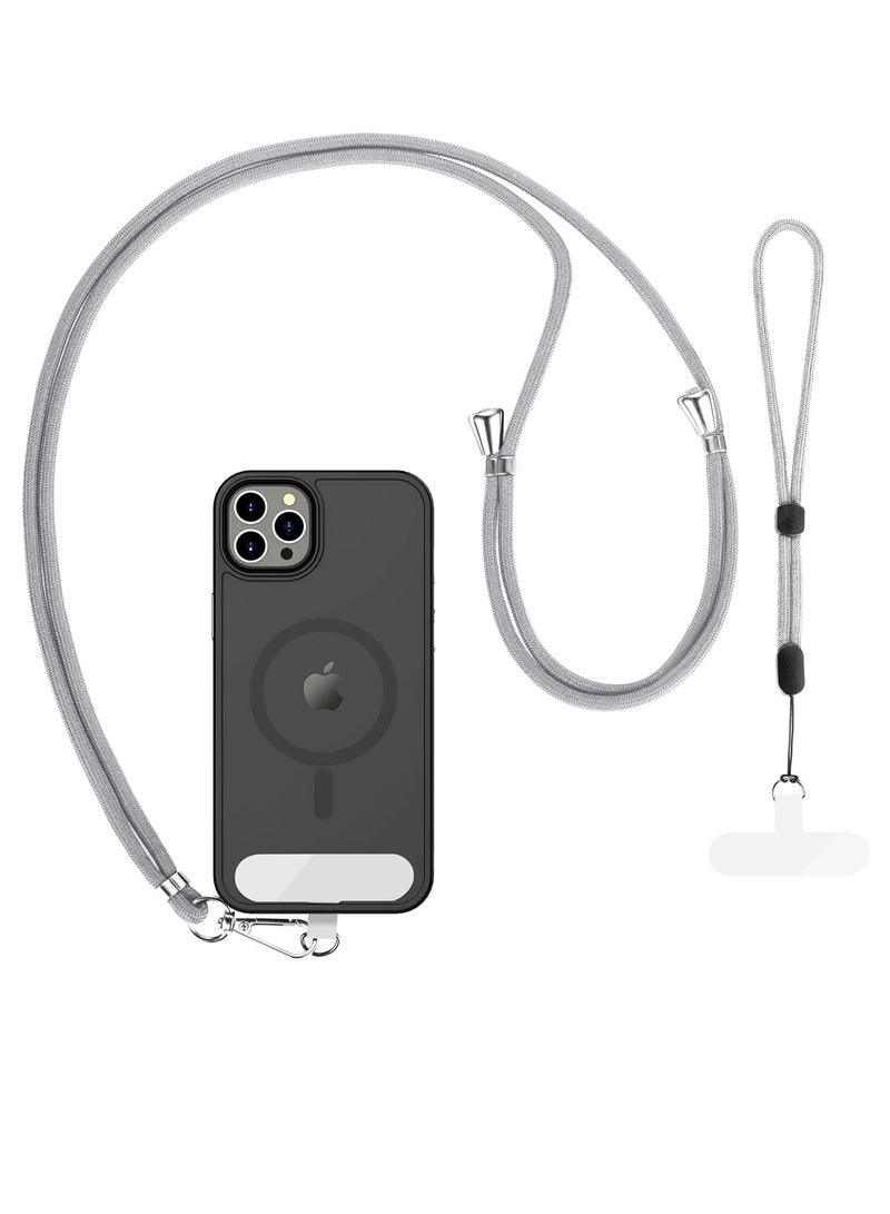 T NEWFUN Phone Lanyard Set – Adjustable Neck Strap (66cm) + Wrist Strap (20cm) + 2 Non-Adhesive Tether Tabs – Universal Hands-Free Holder for iPhone, Android & More（Light gray） - Image 1