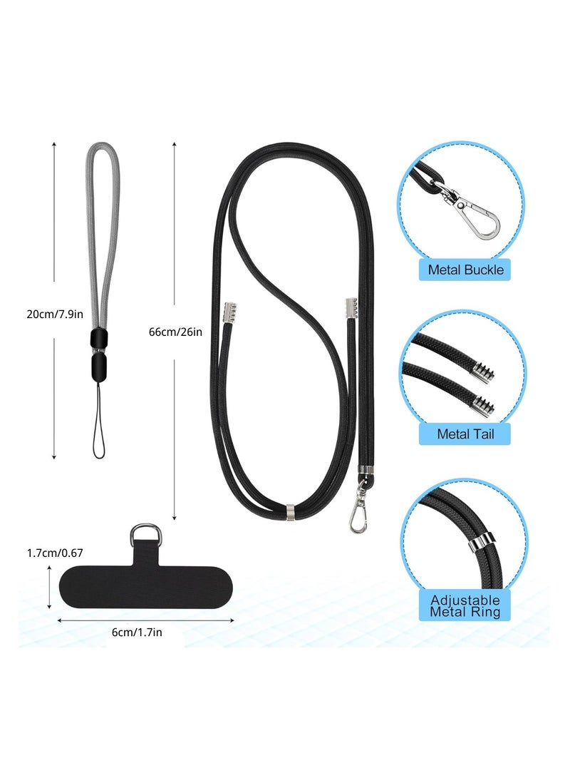 T NEWFUN Phone Lanyard Set – Adjustable Neck Strap (66cm) + Wrist Strap (20cm) + 2 Non-Adhesive Tether Tabs – Universal Hands-Free Holder for iPhone, Android & More（Light gray） - Image 3