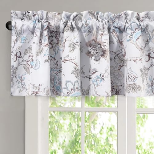 H.VERSAILTEX HVERSAILTEX Blackout Curtain Valances for Kitchen WindowLiving RoomBathroom Privacy Added Rod Pocket Home Decoration Winow Valance 52 W x 18 L Floral in Brown and Soft Teal - Image 1