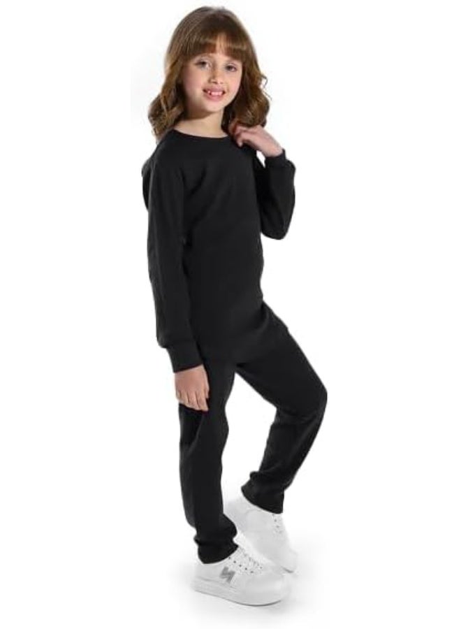 كوتونيل طقم حراري من قطنيل للبنات بخامة إنترلوك ناعمة وبطانة دافئة من الداخل - Image 1