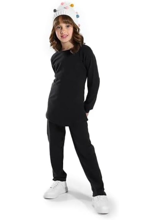 كوتونيل طقم حراري من قطنيل للبنات بخامة إنترلوك ناعمة وبطانة دافئة من الداخل - Image 2