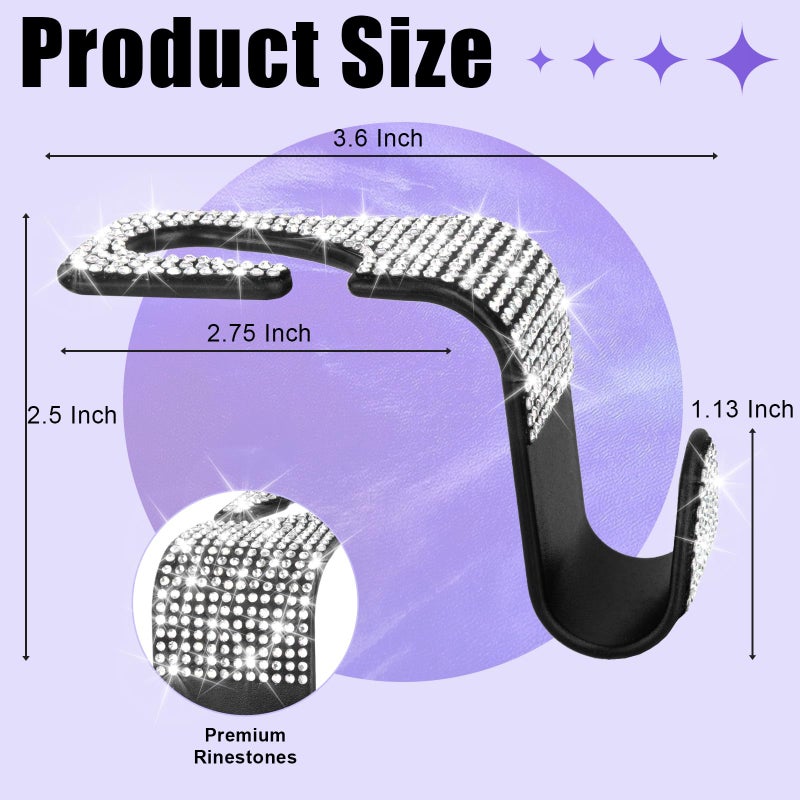 BFXM 6 Pack Bling Car Seat Headrest Hooks, Rhinestone Purse Hook for Car, Universal Storage Organizer for Handbag Grocery Bags Coats, Bling Car Accessories for Women (Bling White) - Image 2