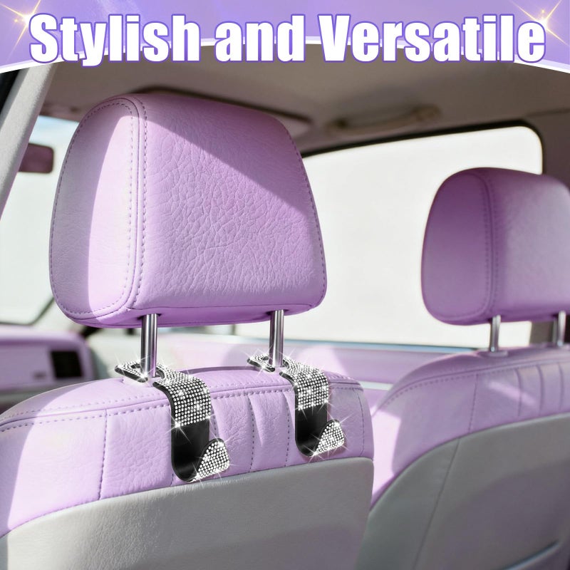 BFXM 6 Pack Bling Car Seat Headrest Hooks, Rhinestone Purse Hook for Car, Universal Storage Organizer for Handbag Grocery Bags Coats, Bling Car Accessories for Women (Bling White) - Image 5