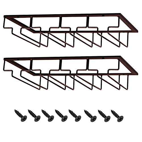 MOCOUM Wine Glasses Rack Under Cabinet Stemware Rack, Wine Glass Hanger Rack Wire Wine Glass Holder Storage Hanger for Cabinet Kitchen Bar (Brown, 4 Rows 2 Pack) - Image 1