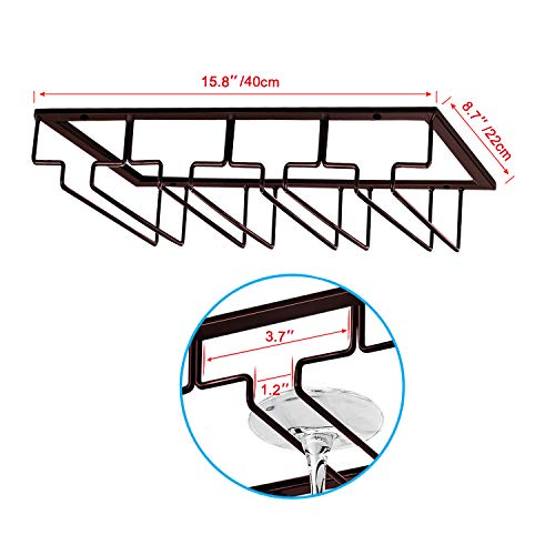 MOCOUM Wine Glasses Rack Under Cabinet Stemware Rack, Wine Glass Hanger Rack Wire Wine Glass Holder Storage Hanger for Cabinet Kitchen Bar (Brown, 4 Rows 2 Pack) - Image 3