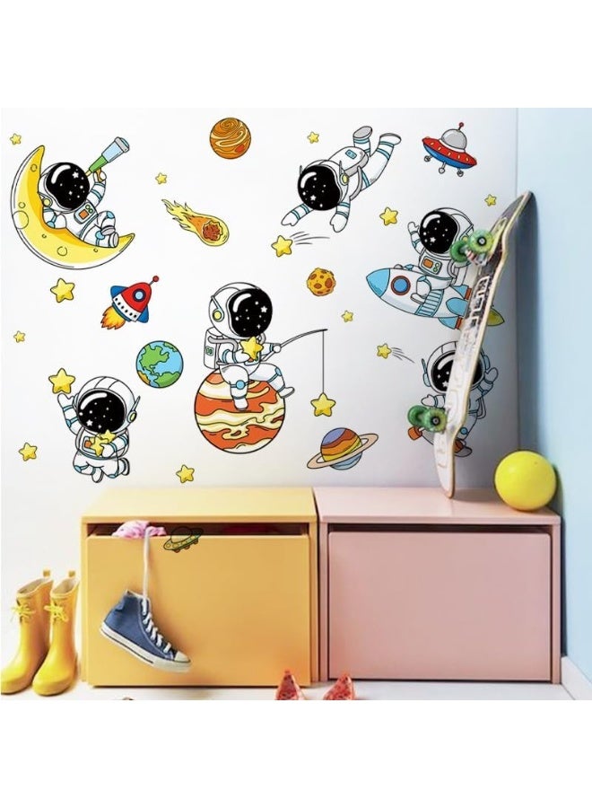 0TO1 TECH Cartoon DIY Wall Stickers, Children DIY Art Decal, Removable and Water Proof Wall Decoration, Mural Decorate for Nursery Playroom Decor, Kids Room Home Decorations Boys Bedroom Art (Astronaut) - Image 2