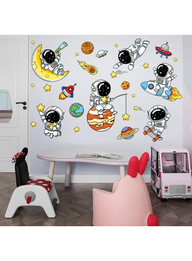 0TO1 TECH Cartoon DIY Wall Stickers, Children DIY Art Decal, Removable and Water Proof Wall Decoration, Mural Decorate for Nursery Playroom Decor, Kids Room Home Decorations Boys Bedroom Art (Astronaut) - Image 3