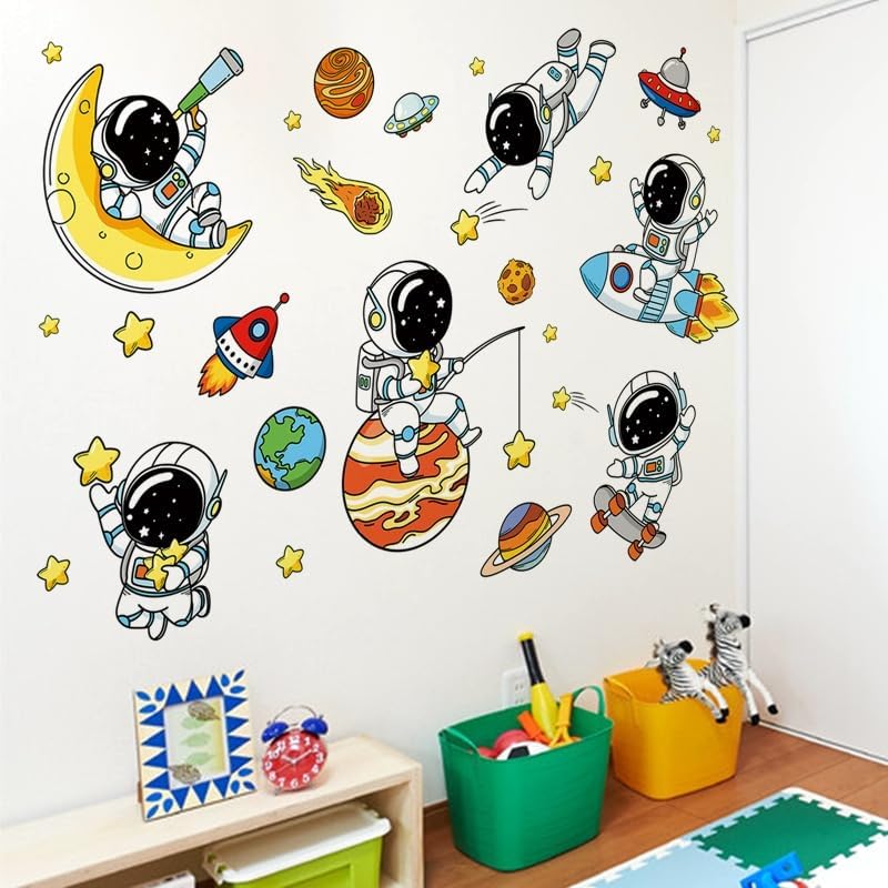 0TO1 TECH Cartoon DIY Wall Stickers, Children DIY Art Decal, Removable and Water Proof Wall Decoration, Mural Decorate for Nursery Playroom Decor, Kids Room Home Decorations Boys Bedroom Art (Astronaut) - Image 4