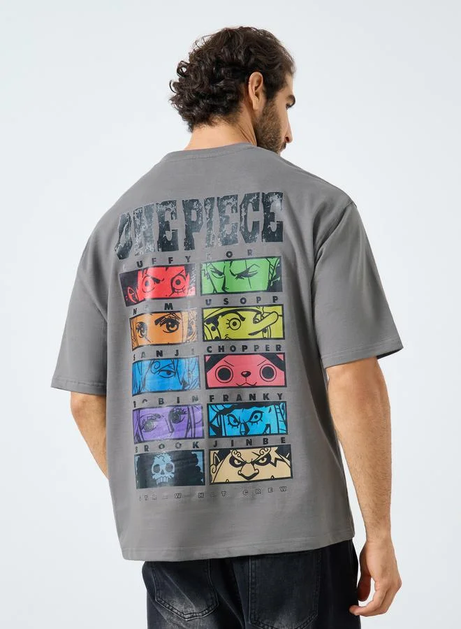 Styli Men Grey One Piece Graphic Print Oversized T-Shirt