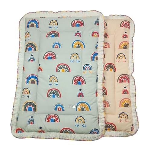 Fabrify 100% Soft Cotton New Born Baby Lacy Cotton Bed | Frill Mattress | Godari | Godali | Crib Sheet | Bedding Set | Godadi | Baby Mattress Rainbow (Pack of 2) - Image 1