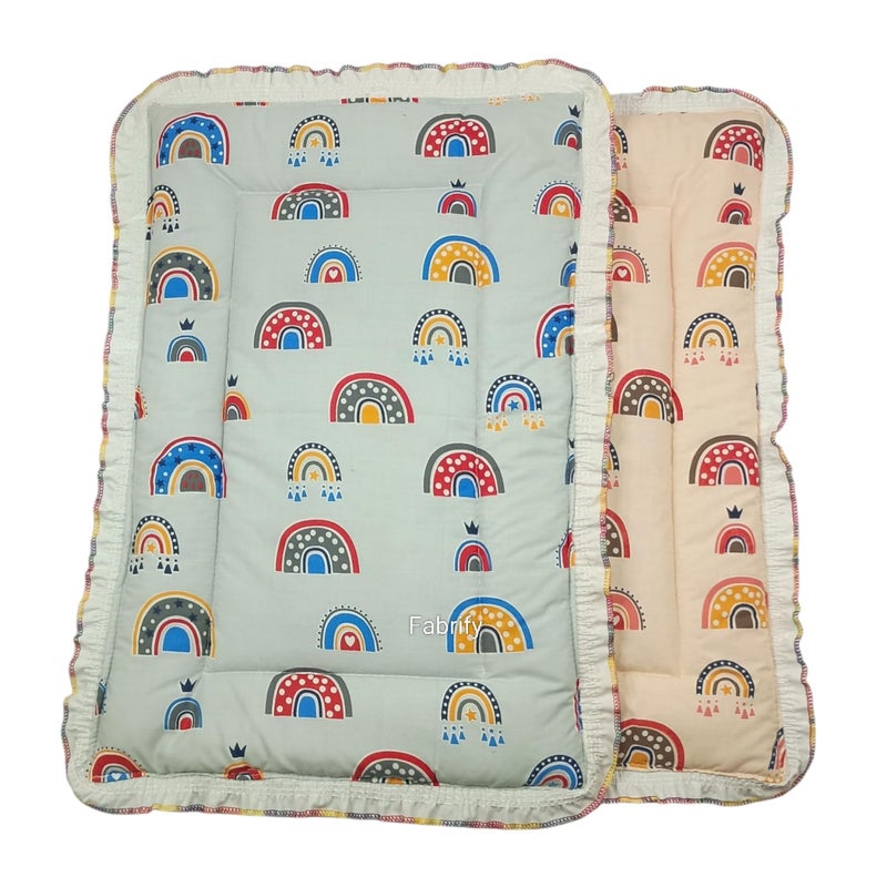 Fabrify 100% Soft Cotton New Born Baby Lacy Cotton Bed | Frill Mattress | Godari | Godali | Crib Sheet | Bedding Set | Godadi | Baby Mattress Rainbow (Pack of 2) - Image 5