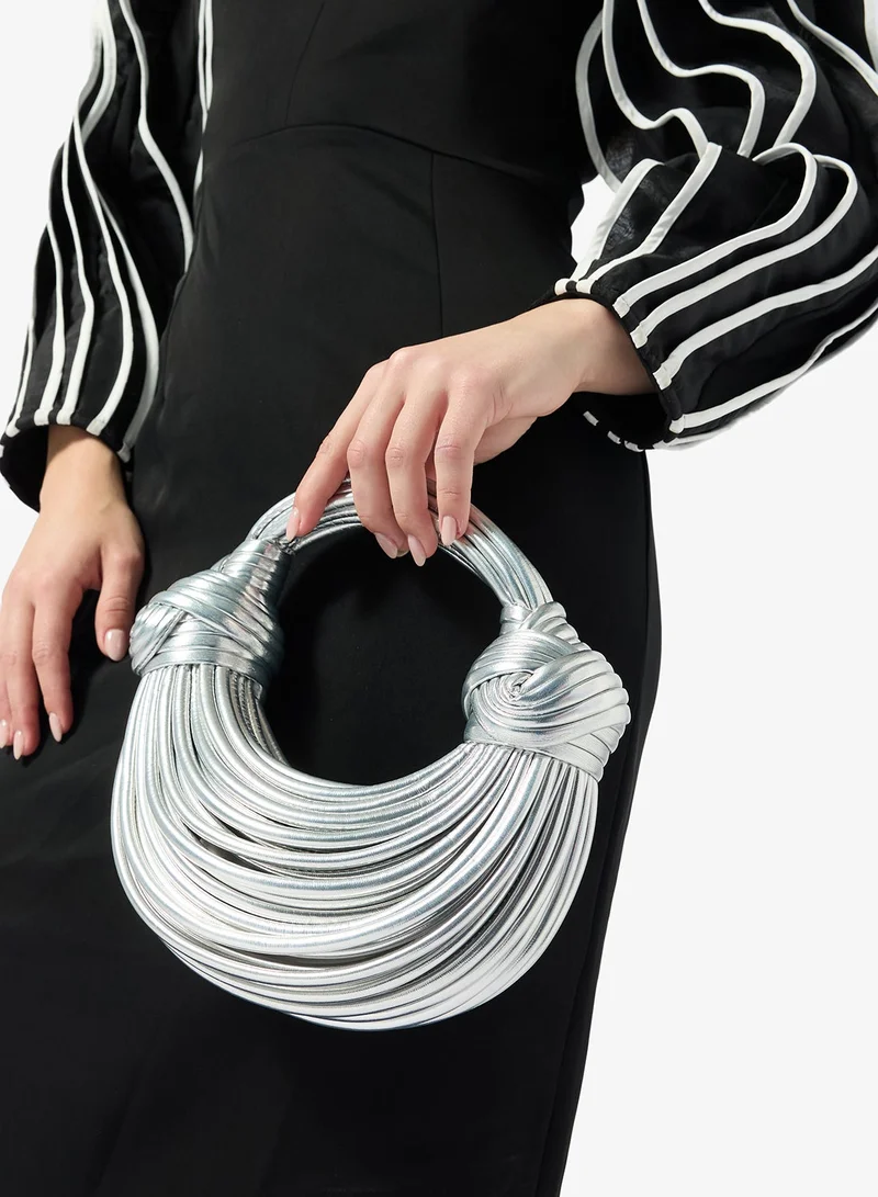 Namshi x metal silver woven metallic statement bag