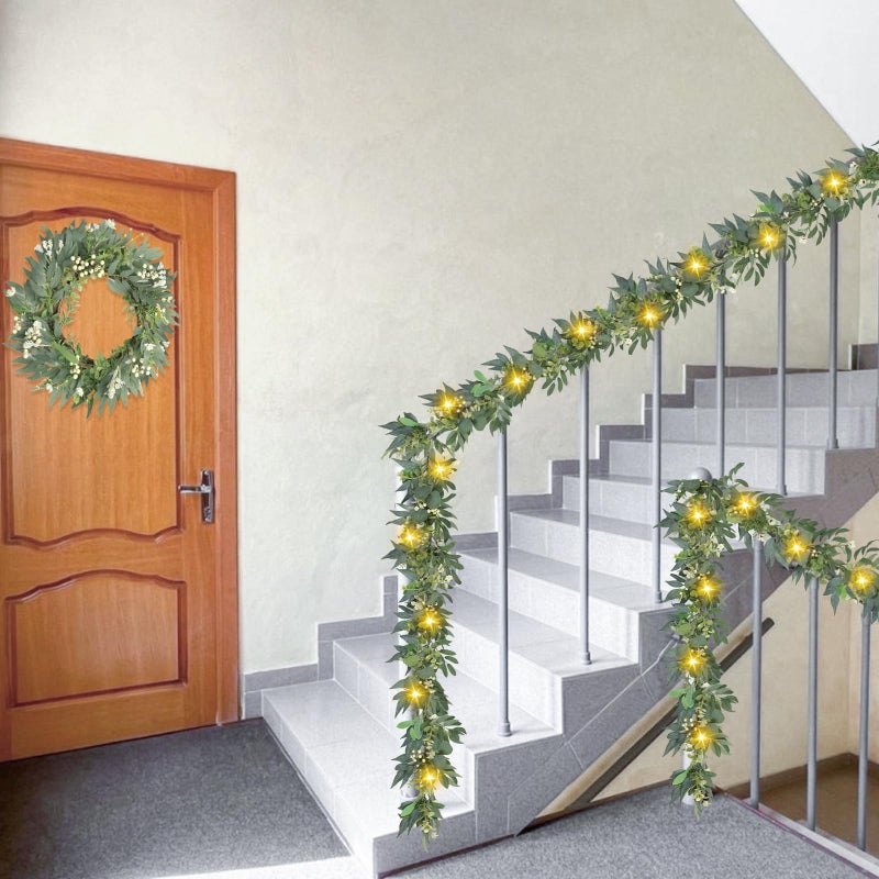 Artgar Eucalyptus Garland with Lights - 6 Ft Greenery Garland - Artificial Silver Dollar Olive Garlands, Spring/Summer Green Garlands for Indoor Outdoor Home Decor Wedding Arches Backdrops Table Decor - Image 5