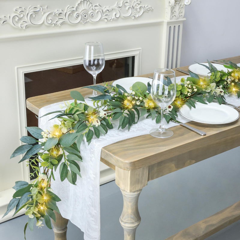 Artgar Eucalyptus Garland with Lights - 6 Ft Greenery Garland - Artificial Silver Dollar Olive Garlands, Spring/Summer Green Garlands for Indoor Outdoor Home Decor Wedding Arches Backdrops Table Decor - Image 4