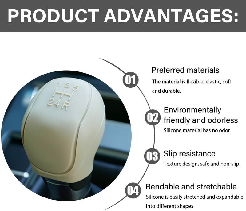 aakichi Universal 5-Speed Gear Stick Shift Cover | Elastic Silicone Gear Knob Protector for Manual Transmission | Anti-Slip, Durable & Comfortable Grip Gear Shifter Sleeve for Cars (Beige) - Image 5