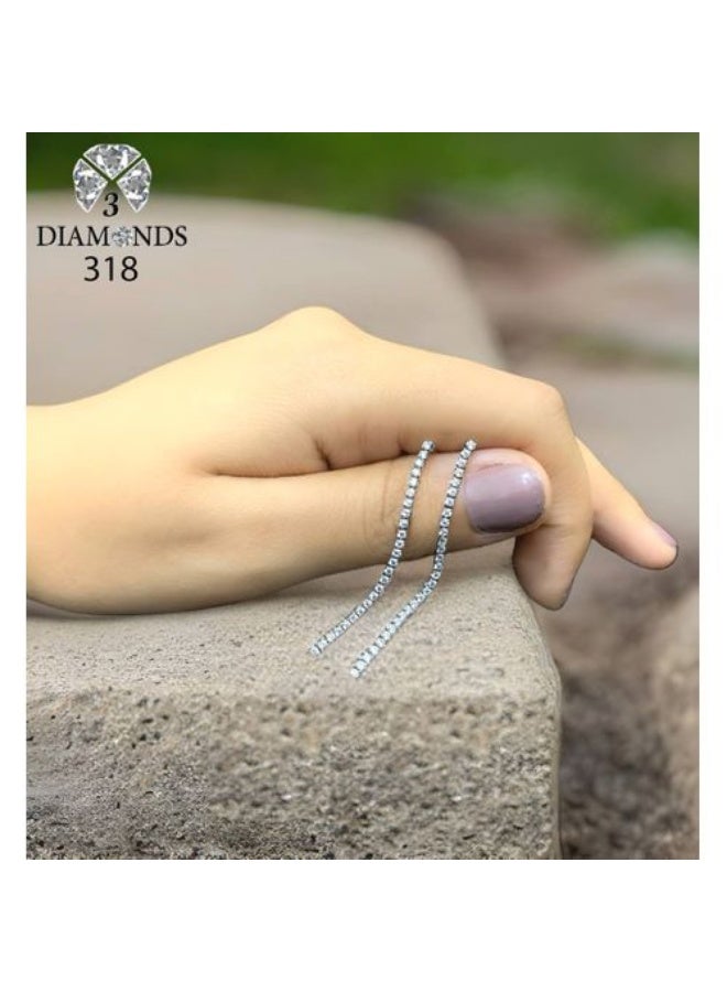 3Diamonds Platinum & Rhodium Plated Chain Earrings with Cubic Zirconia Elegant Drop Design - Image 1