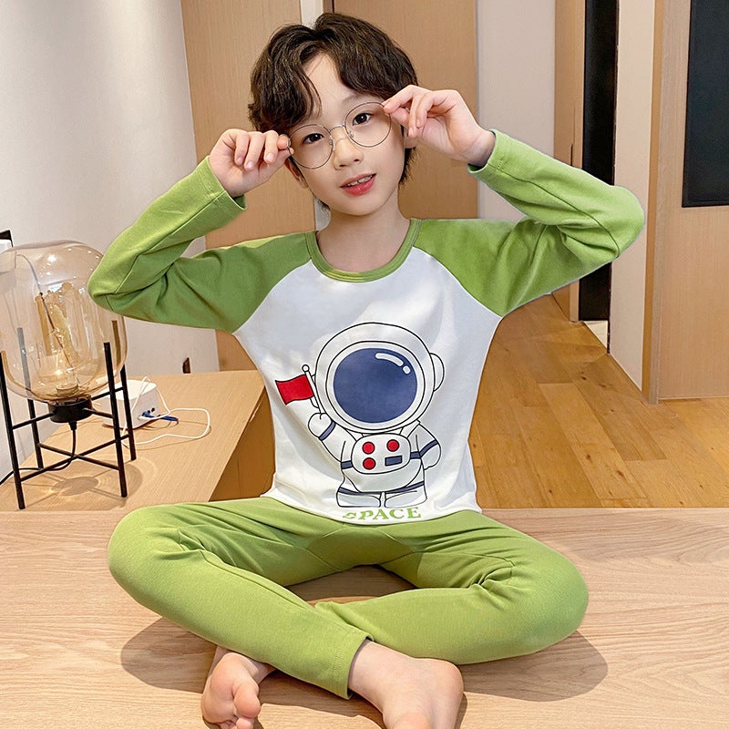 Childrens Underwear suit Cotton Middle and Large Childrens Home Clothes Boys Cotton Pajamas Boys Spring and Autumn Warm Autumn Clothes and Pants 45003# 