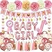 Bolake Pink Baby Shower Decorations for Girl Set with Its a Girl Banner Baby Girl Letter Foil Balloons Mom to Be Sash Dad to Be Pin Paper Pom Poms for Gender Reveal Decorations - Image 2