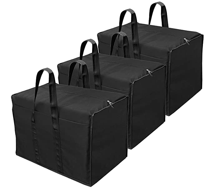 ACORMEK Nylon Large Size Underbed Storage Bag Cloth Organizer Blankets Big Storage with Zippered Closure Saree Bag Black 9 Inches Height 90 GSM Fabric Black Pack of 3 - Image 1