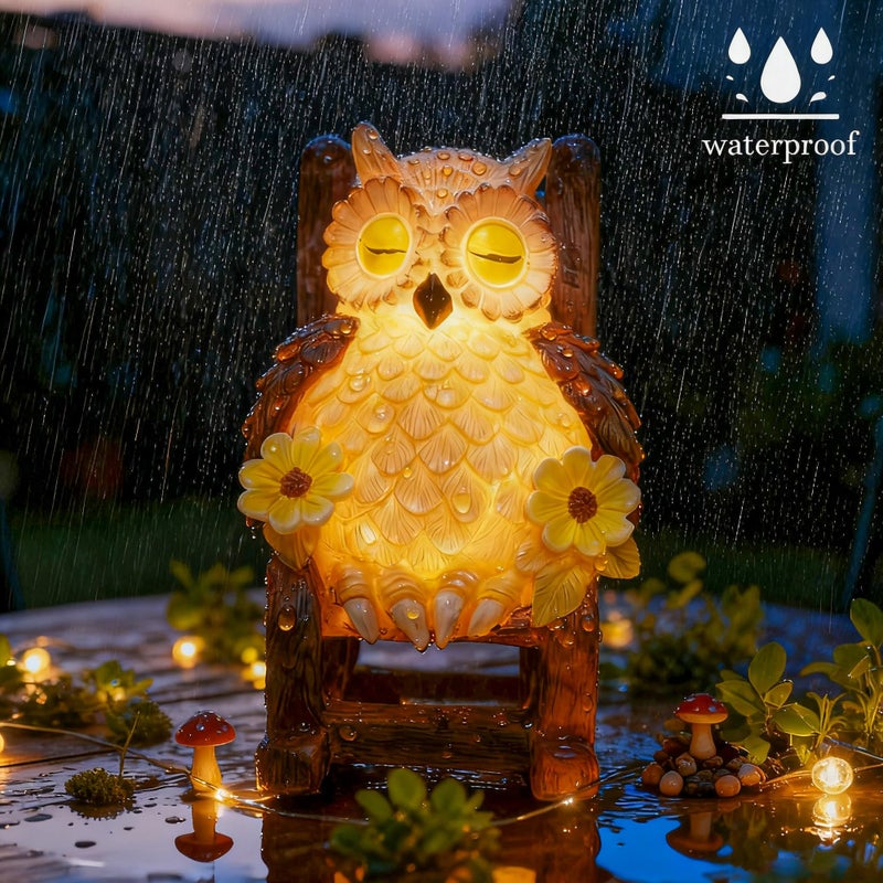 LIULO TOOL Light Up Owl on Chair Garden Sculpture, LED Solar Powered Owl Lying on The Chair Centerpiece, Cute Figurine Statue for Home Fireplace Outdoor Collection Decoration, 6x4.5x3.3 in - Image 3