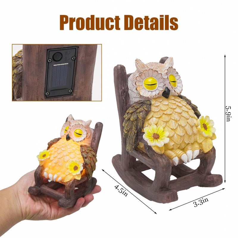 LIULO TOOL Light Up Owl on Chair Garden Sculpture, LED Solar Powered Owl Lying on The Chair Centerpiece, Cute Figurine Statue for Home Fireplace Outdoor Collection Decoration, 6x4.5x3.3 in - Image 2