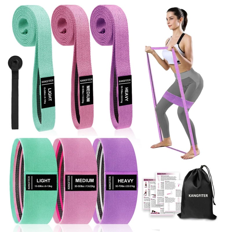 KANGFITER Long and Short Fabric Resistance Bands with Door Anchor 7 PCS, Non-Slip Stretch Booty Bands for Working Out Women & Men, Loop Exercise Elastic Bands for Home Physical Therapy Yoga Pilates - Image 1