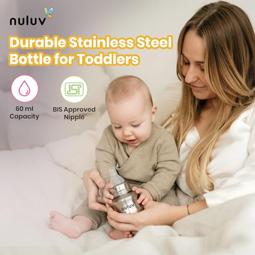 Nuluv Nourish+ Stainless Steel Feeding Bottle 60ml with L Size Nipple, 9 + Months Babies, Food Grade SS 304, Anti-Colic Silicone Nipple, BPA Free, Baby Bottle, Easy to Clean, BIS Certified - Image 4