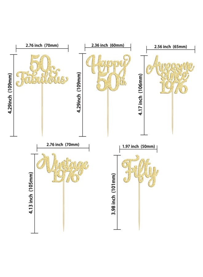 Ephlyn 30Pcs Vintage 1973 Cupcake Toppers Glitter Fifty Happy 50th Birthday 50 Fabulous Cupcake Picks Cheers to 50 Years for 50th Birthday Wedding Anniversary Party Cake Decorations Supplies Gold - Image 2