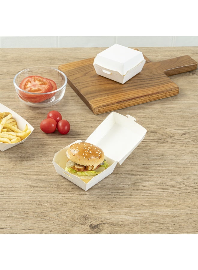 Restaurantware 2.8 x 2.8 x 2 Inch Mini Burger Boxes, 100 Clamshell Food Containers - Hinged Lid, Disposable, White Paper Take Out Boxes, For Appetizers Or Desserts, Serve Sliders or Finger Foods - Image 3