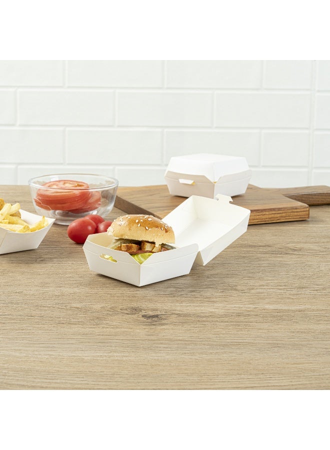 Restaurantware 2.8 x 2.8 x 2 Inch Mini Burger Boxes, 100 Clamshell Food Containers - Hinged Lid, Disposable, White Paper Take Out Boxes, For Appetizers Or Desserts, Serve Sliders or Finger Foods - Image 4