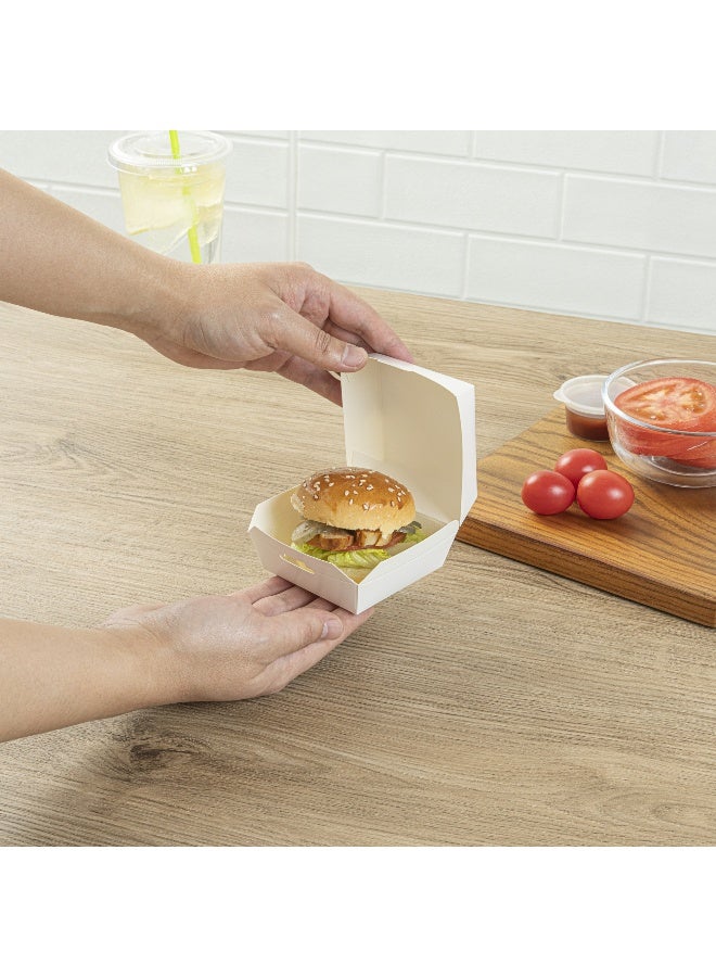 Restaurantware 2.8 x 2.8 x 2 Inch Mini Burger Boxes, 100 Clamshell Food Containers - Hinged Lid, Disposable, White Paper Take Out Boxes, For Appetizers Or Desserts, Serve Sliders or Finger Foods - Image 5