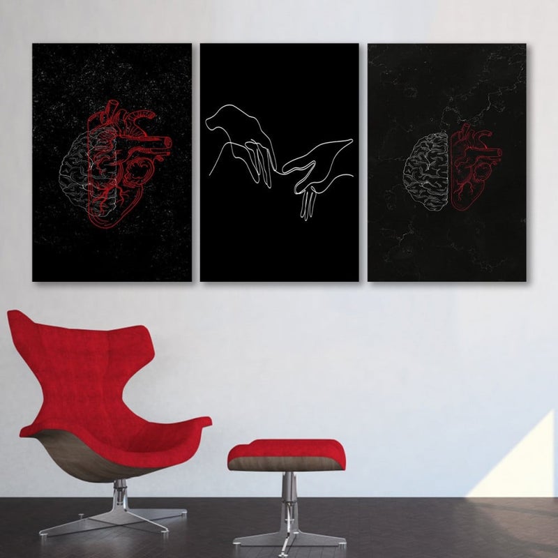 ماركتنا ثلاث لوحات قماشية بتصميم مودرن مع برواز مجوف مقاس (90×40) ثلاث قطع - Image 1