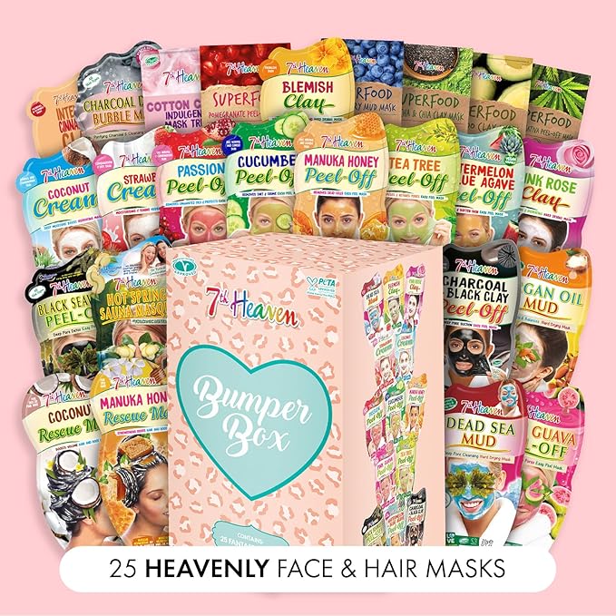 7th Heaven طقم العناية من 7th Heaven يحتوي على 9 أقنعة وجه 1 قناع شعر 1 إسفنجة للجسم هدايا للعناية للنساء مجموعة هدايا العناية بالبشرة من 7th Heaven الأصلية - Image 2