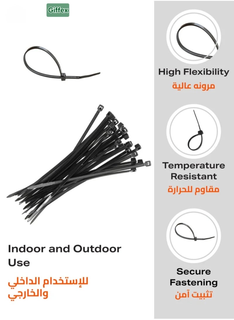 Giffex Self Locking Cable Ties | 160mm | 100 Pieces, Black | Heat Resistant Cable Zip Ties | Self-Locking Cable Organizer | Anti - Slip Wire Organizer | For Indoor & Outdoor Use - Image 4