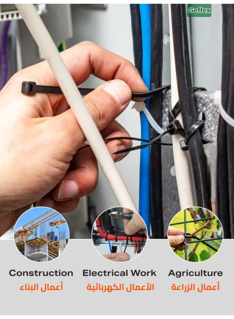 Giffex Self Locking Cable Ties | 160mm | 100 Pieces, Black | Heat Resistant Cable Zip Ties | Self-Locking Cable Organizer | Anti - Slip Wire Organizer | For Indoor & Outdoor Use - Image 2