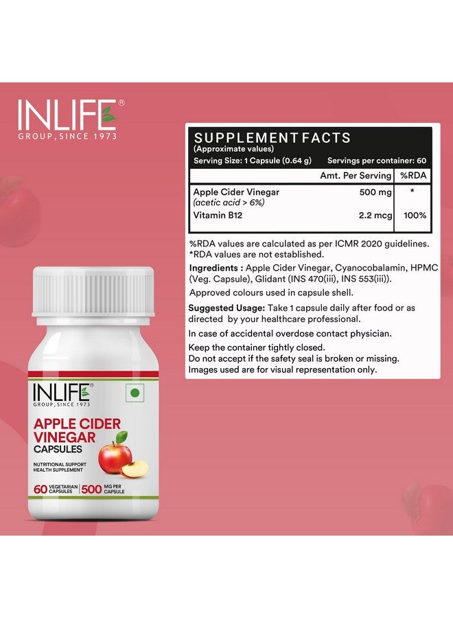 INLIFE Apple Cider Vinegar Supplement | Weight Management, Metabolism, Healthy Digestion | Plant Based Nutrition, 600mg - 60 Vegetarian Capsules (Pack of 1, 60) - Image 2