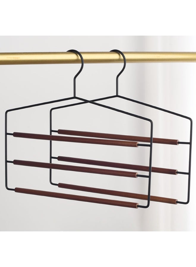 2pcs Multi-Layer Pants Hangers – Space Saving 3-Tier Trouser Hanger Set for Pants, Jeans, Skirts, Scarves – Heavy Duty Metal & Wood Closet Organizer (Black) - Image 1