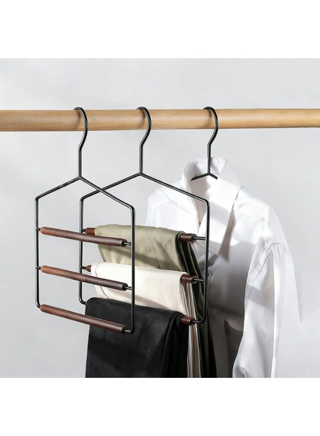 2pcs Multi-Layer Pants Hangers – Space Saving 3-Tier Trouser Hanger Set for Pants, Jeans, Skirts, Scarves – Heavy Duty Metal & Wood Closet Organizer (Black) - Image 4