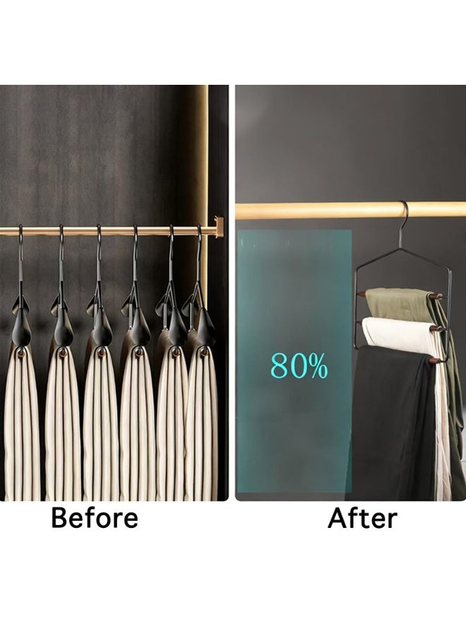 2pcs Multi-Layer Pants Hangers – Space Saving 3-Tier Trouser Hanger Set for Pants, Jeans, Skirts, Scarves – Heavy Duty Metal & Wood Closet Organizer (Black) - Image 3